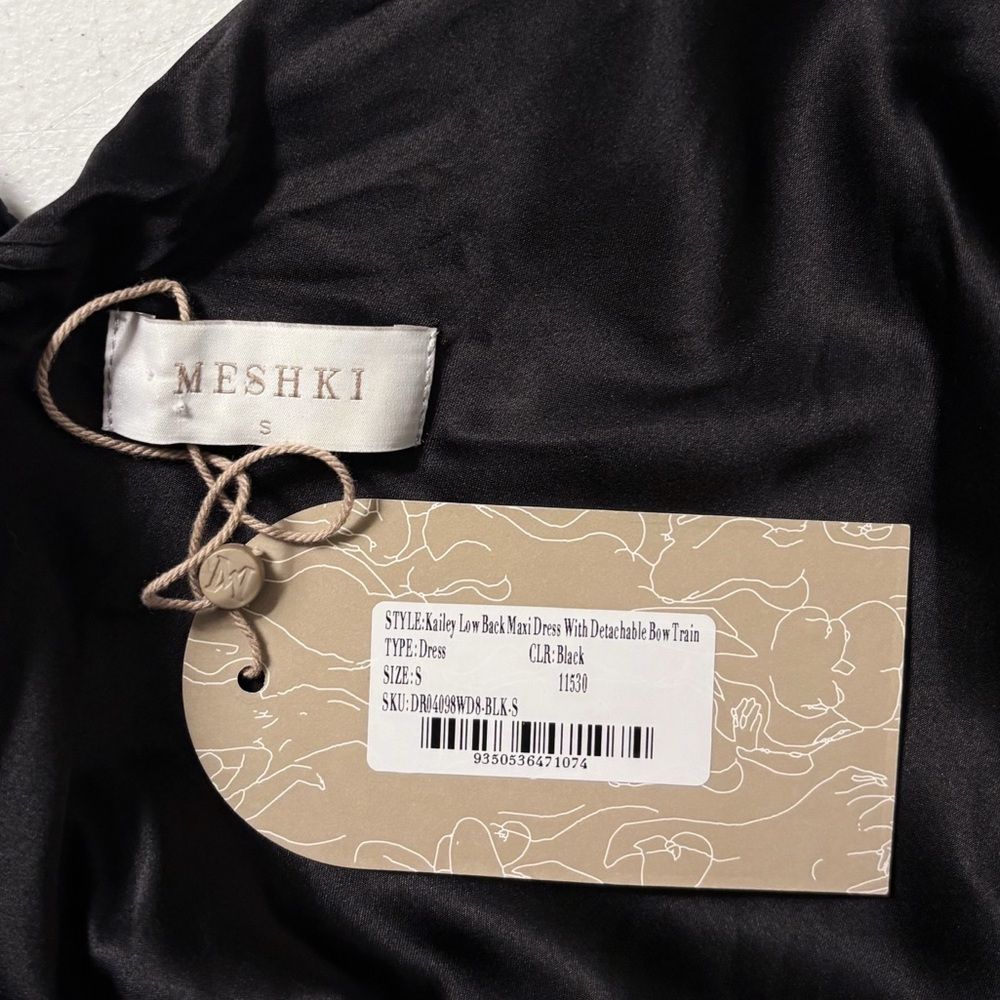 NWT Meshki Kailey Satin Low Back Maxi Dress Gown with Detachable Bow Train Black - Picture 9 of 10